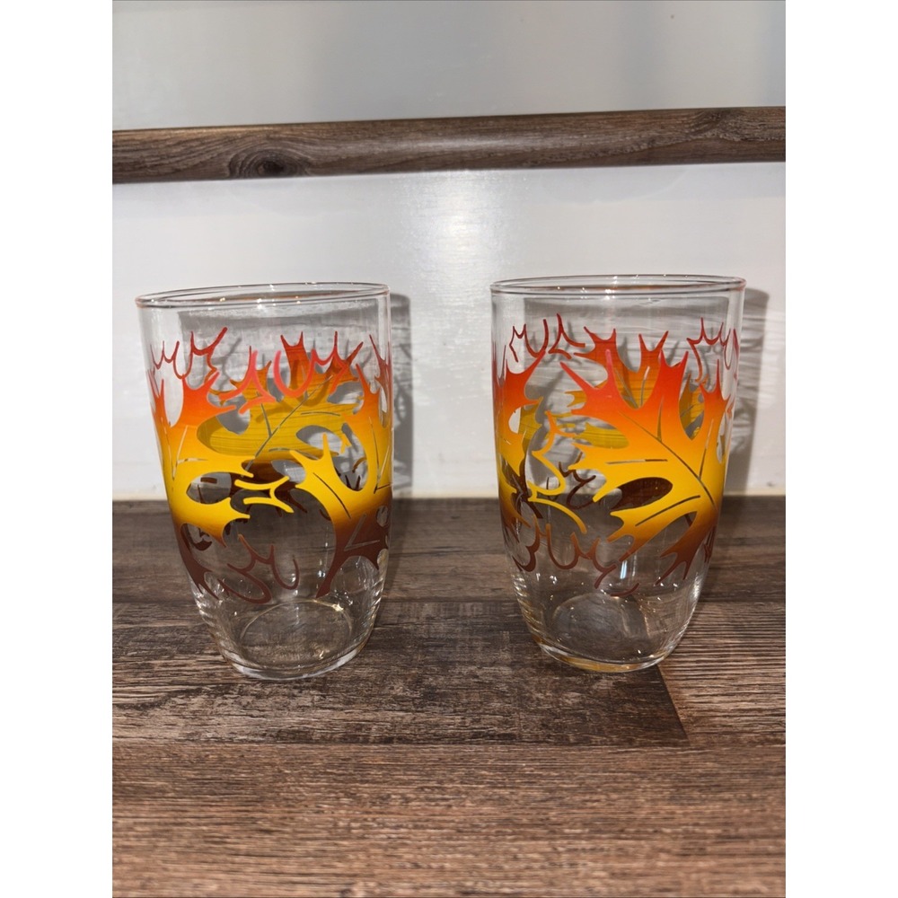 2/Federal Glass Juice Glasses- Fall Leaves 4.75"